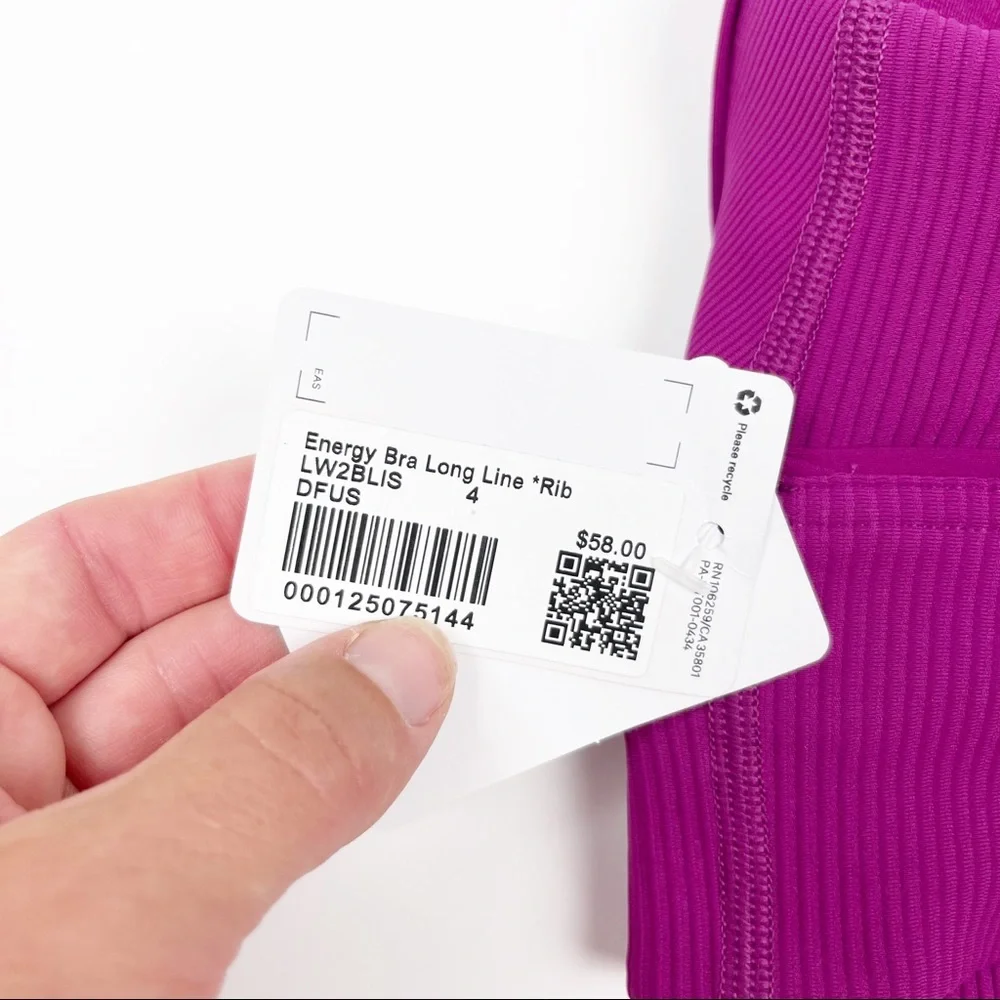 NWT Lululemon Energy Bra Long Line Ribbed Deep Fuschia 4 - Picture 5 of 6